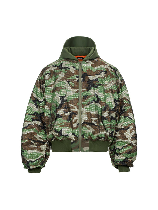 DONCARE "Camo rhinestone bomber down jacket"