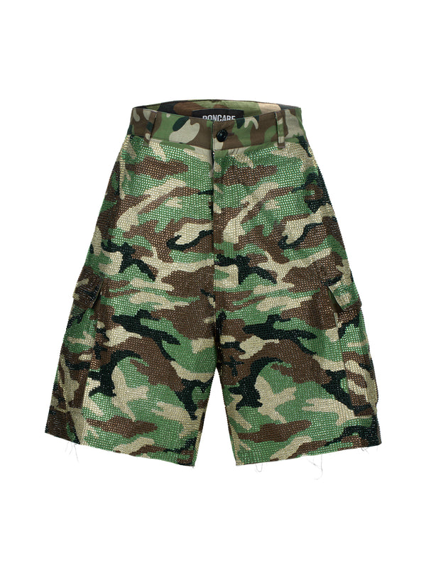 DONCARE "Camo rhinestone cargo shorts"