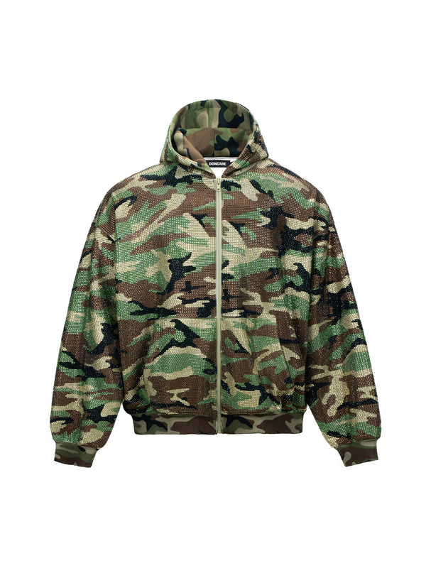 DONCARE "Camo rhinestone zip hoodie"