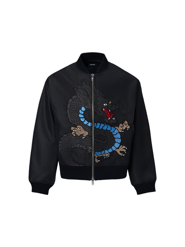 DONCARE 24 COLLECTION Dragon Embroidery Nylon Jacket MA-1 BLACK